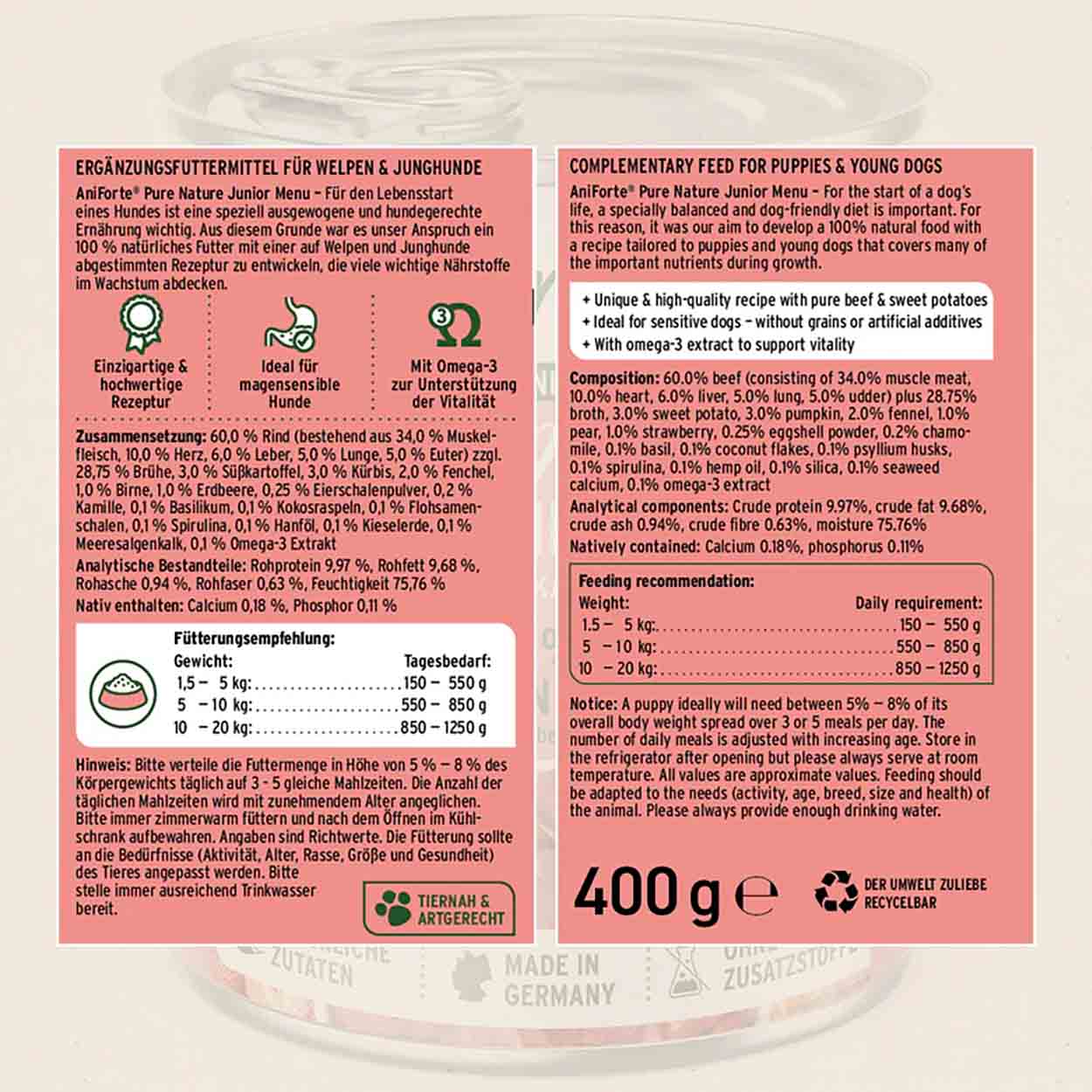 AniForte Nassfutter Junior Menue Rind 6x400g