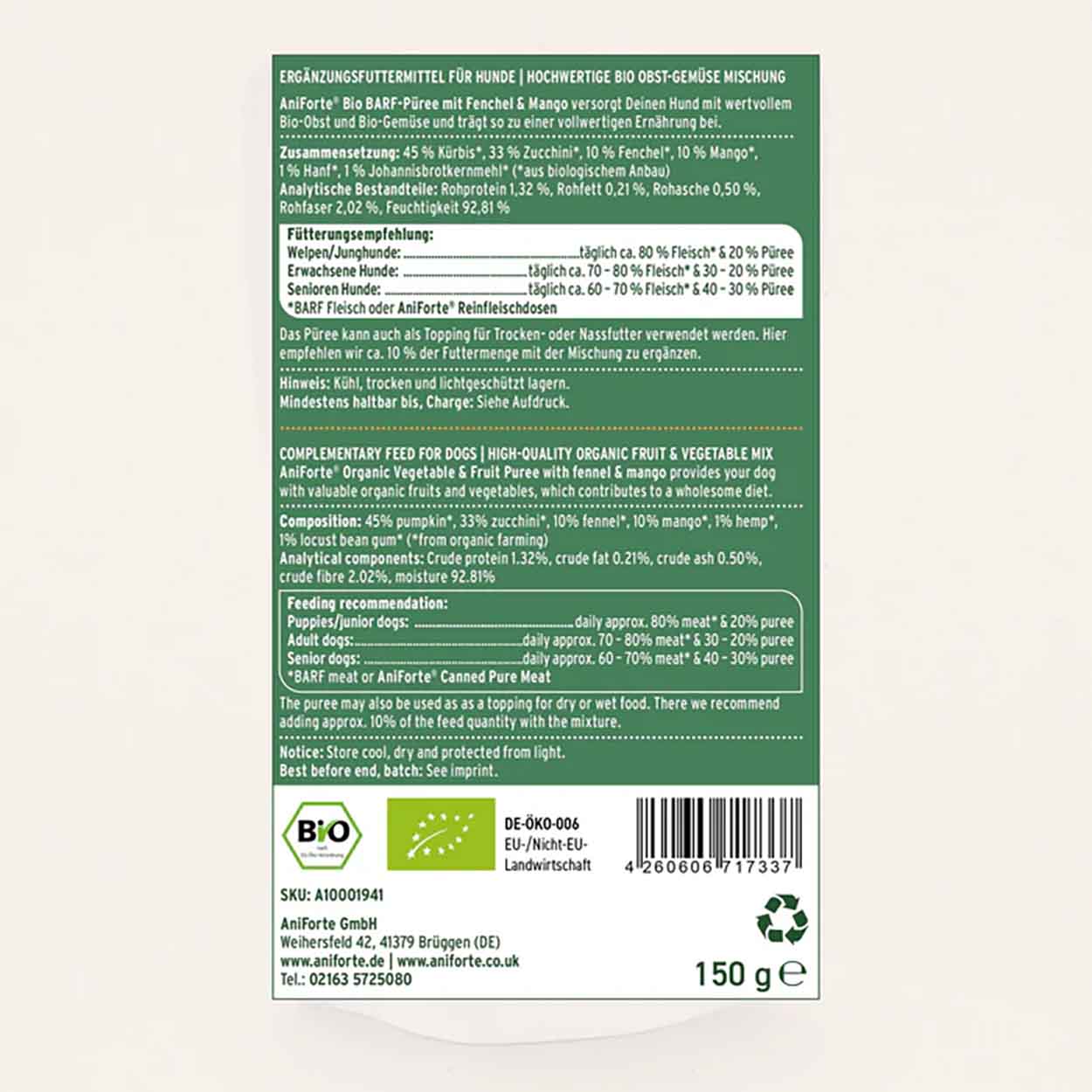 AniForte Bio BARF Püree Fenchel & Mango 14x150g