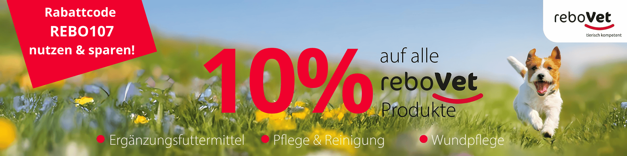Angebotsbanner: 10% Rabatt mit Code REBO107 auf alle rebovet-Produkte sparen!